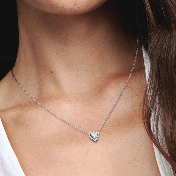 Pandora Silver Heart Pendant Necklace with Sparkling CZ - Picture 4 of 11